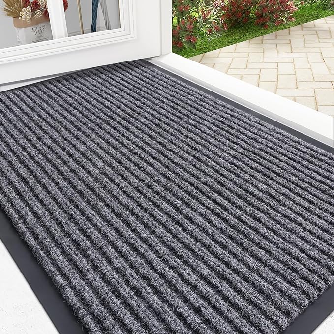 OLANLY Front Door Mat Indoor Outdoor Entrance, Waterproof Heavy Duty Doormat, Fade Resistant, Low Profile, Easy Clean Patio Porch Welcome Floor Mats for Entry, 35x23, Grey