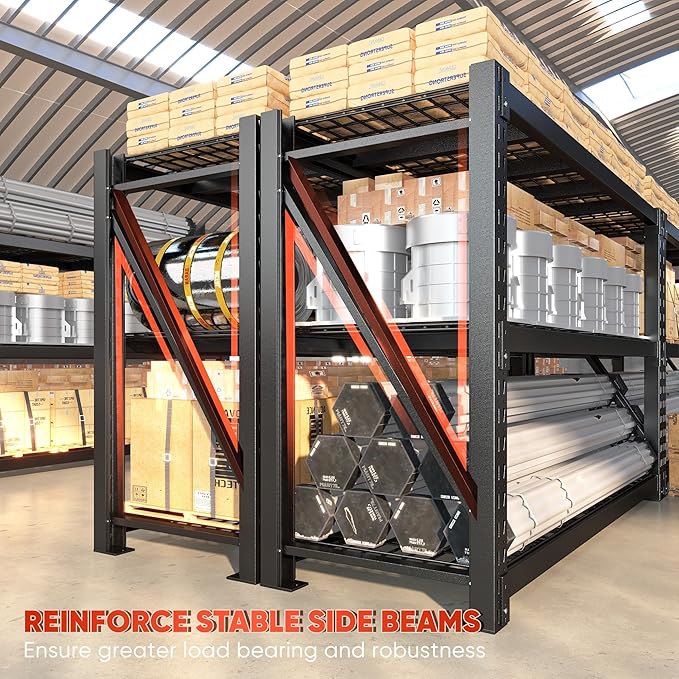 Bepatio 7014LBS Garage Shelving Heavy Duty 67.6W Storage Shelves Adjustable Metal Shelving 3 Tier Utility Shelf for Warehouse Basement Shop, Black 67.6''Wx23.7''Dx66''H, 2PCS