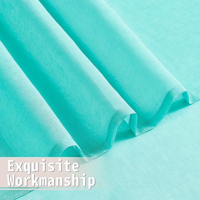 Tollpiz Sheer Door Curtains Closet Linen Textured Curtains Sheer Doorway Light Filtering Voile Rod French Door Pocket Curtain Patio Door, 25 x 72 inches Long, Aqua Blue, Set of 1 Panel