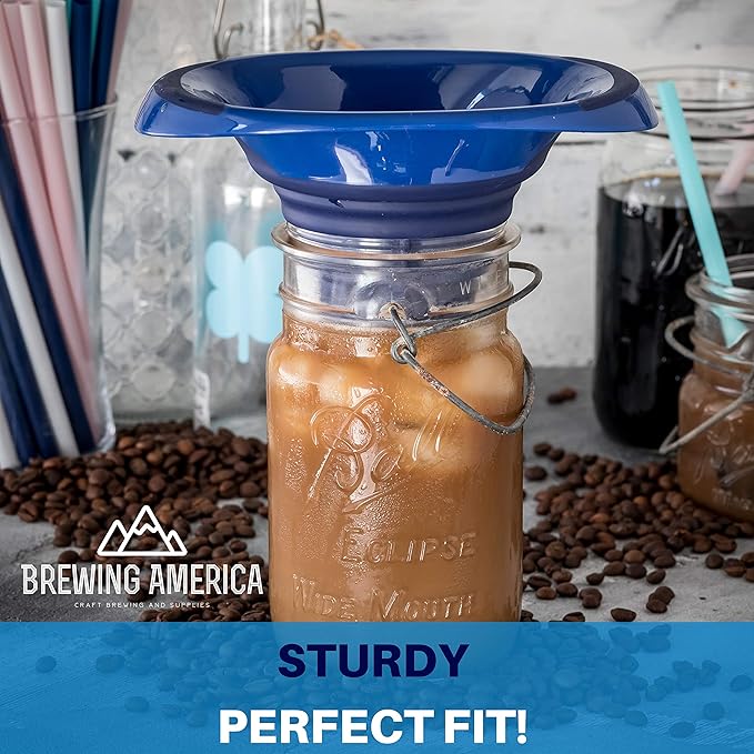 Kitchen Canning Funnel – Collapsible Silicone Food Funnel for Wide Mouth and Regular Mason Jars – Flexible Use for Coffee, Liquid, Jam, Cooking, Baking, Crafts - Blue