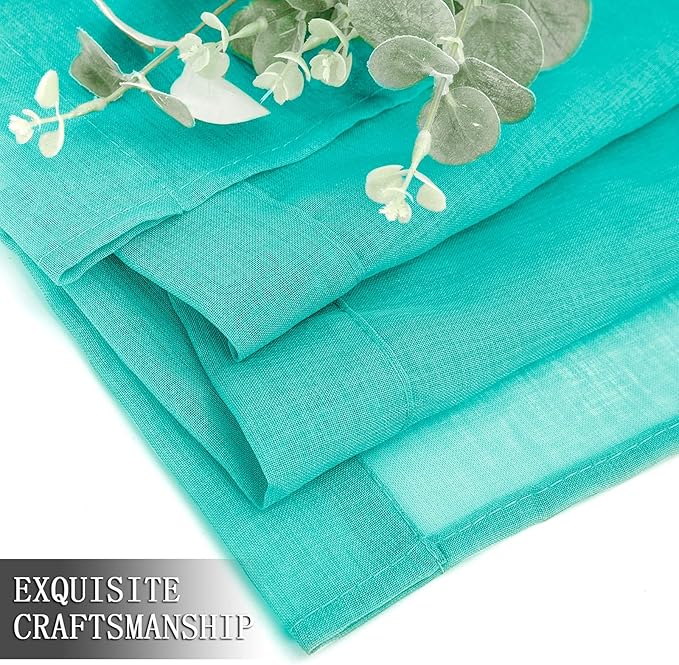 Tollpiz Short Sheer Curtains Linen Textured Bedroom Curtain Sheers Light Filtering Rod Pocket Voile Curtains for Living Room, 54 x 45 inches Long, Aqua Blue, Set of 2 Panels