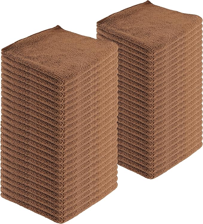 Microfiber Cleaning Cloths, 240 Pack, 16"x16", All-Purpose, Softer, Highly Absorbent, Lint-Free, Reusable, Washable Pro Towels, Brown, for House, Kitchen, Bathroom, Car, Office