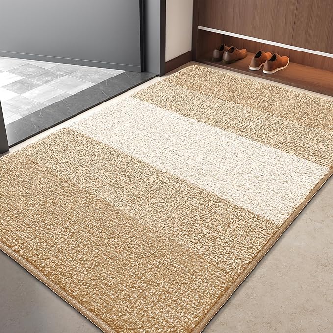 Kitinjoy Indoor Outdoor Door Mat, 40x32 Non-Slip Absorbent Dirt Trapper, Low-Profile Washable Inside Entrance Front Floor Mat, Sturdy Soft Entry Doormats for Entryway, Beige