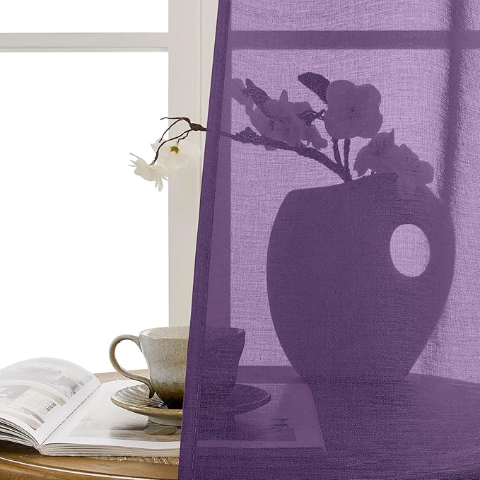 Tollpiz Sheer Door Curtains Closet Linen Textured Curtain Sheers Doorway Light Filtering Voile French Door Rod Pocket Curtains Patio Glass Door, 54 x 63 inches Long, Royal Purple, Set of 1 Panel