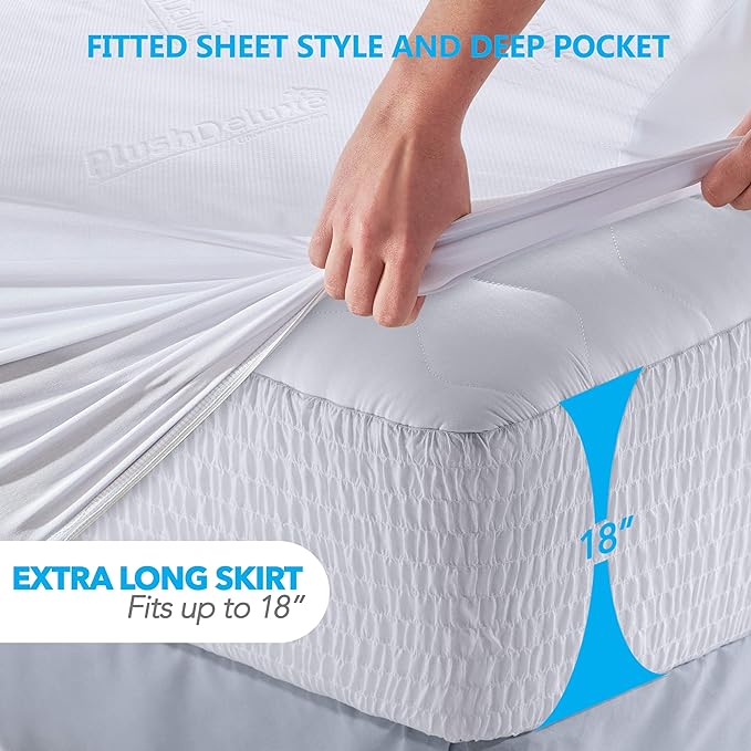 PlushDeluxe Premium Bamboo Mattress Protector – Twin XL Size, Waterproof, & Ultra Soft Breathable Noiseless Washable Bed Mattress Cover for Comfort & Protection - White