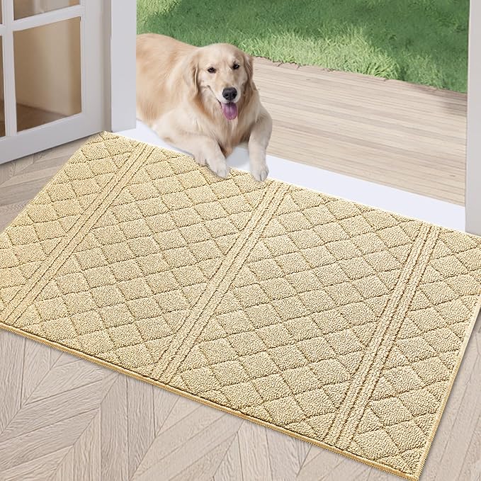 REFETONE Indoor Doormat, Front Back Door Mat 20"x32" Absorbent Rubber Backing Non Slip Door Mats, Low-Profile Resist Dirt Entrance Rugs, Machine Washable Door Rug Inside Floor Mat for Entryway, Golden