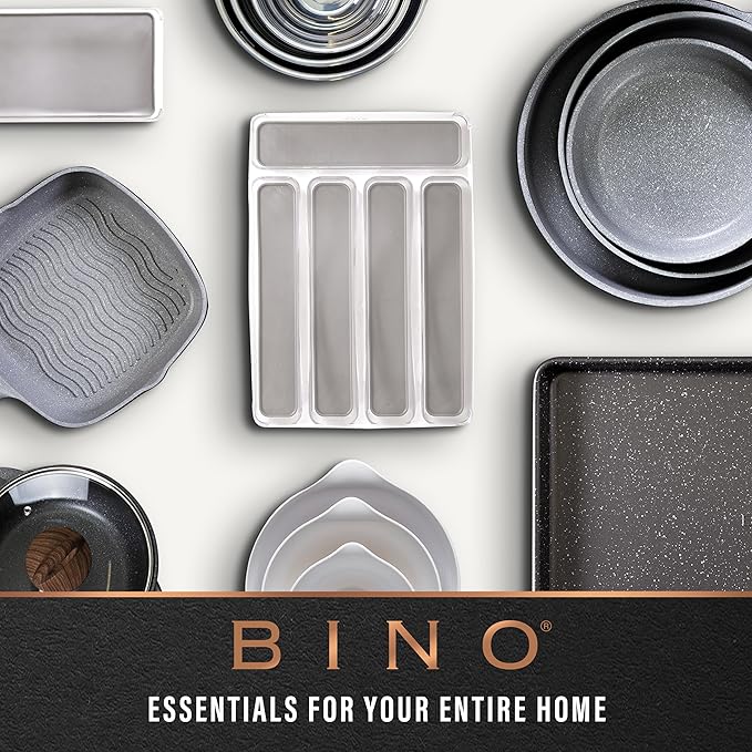 BINO | Woven Plastic Basket | Large (Natural Grey), 3-Pack | THE JUTE COLLECTION | Home Organization, Space - Saving Storage, Stylish Design | Jute Basket | Plastic Storage Basket