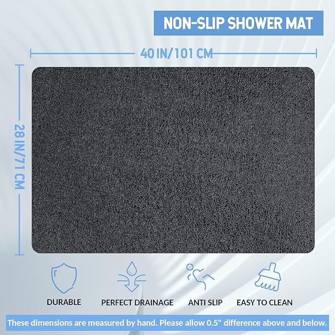 Non-Slip Bathtub Mat, Anti Slip Shower Mat, Fast Drying Bathtub Mats, Foot Scrubber Mat, Anti Slip Mat for Tub, Floor, Bathroom, Kitchen, Home, Hotel (Black 40"×28")