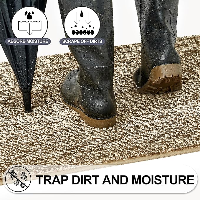 REFETONE Indoor Doormat, Front Door Mat 32"x48" Absorbent Rubber Backing Non Slip Back Door Mats, Washable Low-Profile Inside Floor Mat Door Rugs for Entryway, Resist Dirt Mud Mat for Dogs, Coffee