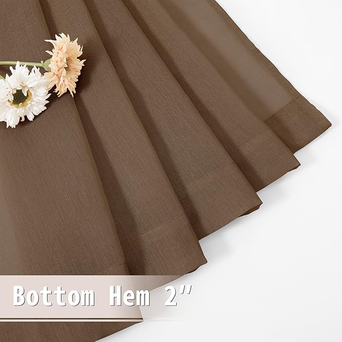 Tollpiz Sheer Door Curtain Closet Linen Textured Curtains Sheer Doorway Light Filtering Voile Patio Glass Door Rod Pocket Curtain French Door, 54 x 72 inches Long, Brown, Set of 1 Panel