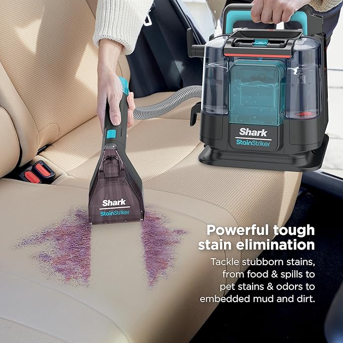 Shark StainStriker Portable Carpet & Upholstery Cleaner w/on board self cleaning - Spot, Stain, & Odor Eliminator, Includes 2 Cleaning Tools & 2 Cleaning Solutions, Charcoal, PX221BRN