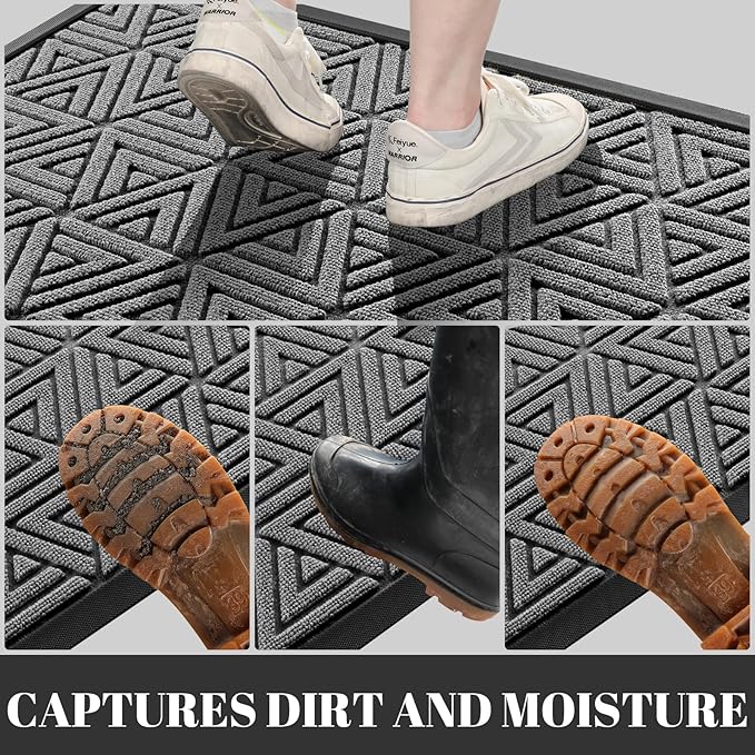 Yimobra Outdoor Mats for Front Door 29.5x17, All-Weather Waterproof Non-Slip Outdoor Door Mat Outside Eentrance, Garage/Patio Entryway Indoor Doormat, Easy Clean, Grey