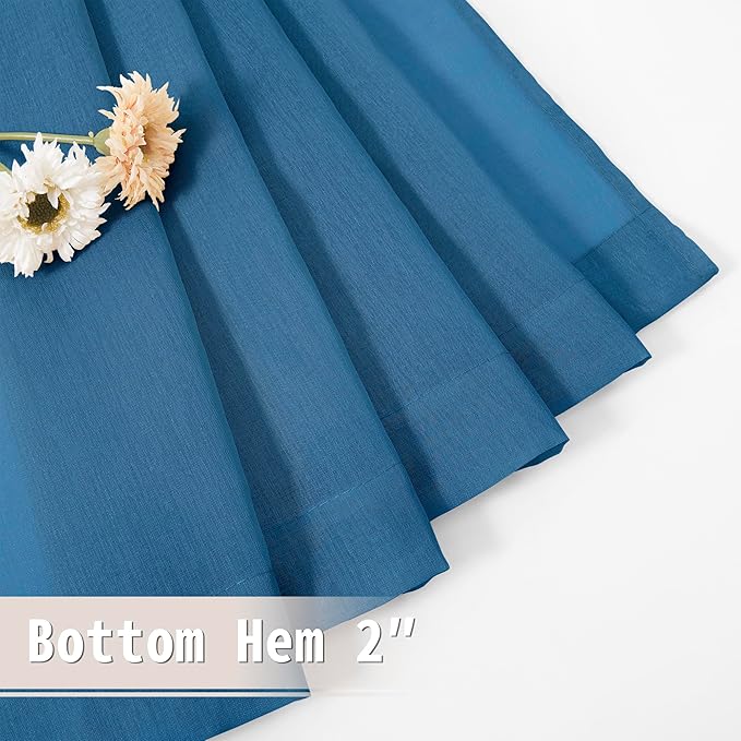 Tollpiz Short Sheer Door Curtain Closet Linen Textured Curtain Sheers Doorway Light Filtering Voile Patio Glass Door Rod Pocket Curtains French Door, 54 x 54 inches Long, Classic Blue, Set of 1 Panel