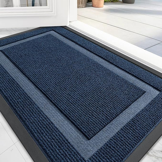 OLANLY Front Door Mat Indoor Outdoor Entrance, Waterproof All-Season, All-Weather Doormat, Sturdy Natural Rubber, Fade Resistant, Low Profile, Easy Clean Patio Porch Entryway Mat, 36x24, Blue