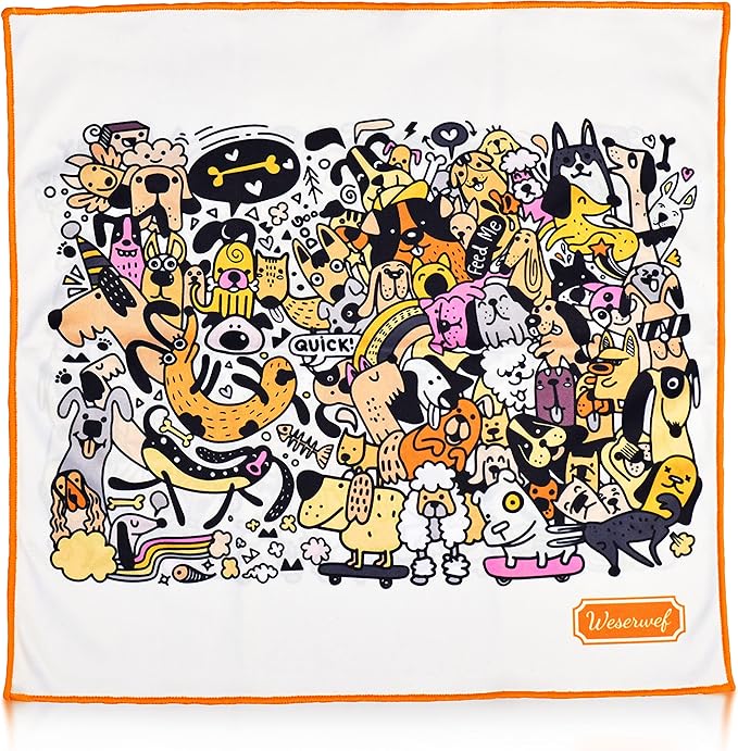 WESERWEF Design Microfiber Glasses Cleaning Cloth – Premium Cleaning Cloth for Eyeglasses, Screens, Tablets, Cameras & Lenses, 12" x 12", Ultra-Soft & Scratch-Free (Funny Dogs)