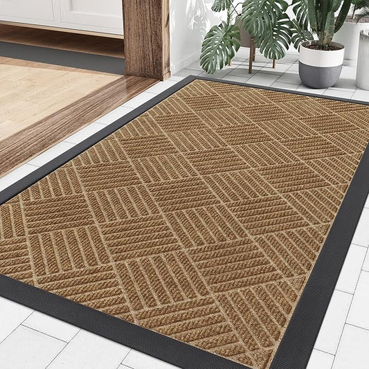 Smiry Front Door Mat Outside Entrance, Heavy Duty Outdoor Indoor Natural Rubber Doormat, Non Slip, Trap Dirt and Moisture, Easy Clean, Low Profile Patio Porch Entryway Mat, 35x23, Coffee