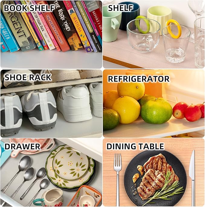 Shelf Liner Non Slip,Non Adhesive Cabinet Liner,Waterproof Drawer Liner,Food-Grade EVA Material for Kitchen Cabinets,Drawers,Refrigerators-Odorless & Easy to Cut-17 x 240 inches x 2 Rolls,Thickened