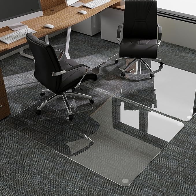 GLSLAND 47"x32" Tempered Glass Chair Mat Heavy-Duty Floor Protector for Carpet & Hard Floors Scratch-Resistant Office Computer Desk Mats Clear