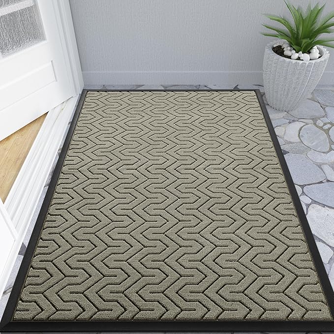 Yimobra Large Door Mat Outside Entrance 47x32, Waterproof Heavy Duty Outdoor Mats for Front Door, Non Slip Rubber Entry Mat for Garage Patio, Easy Clean, Beige