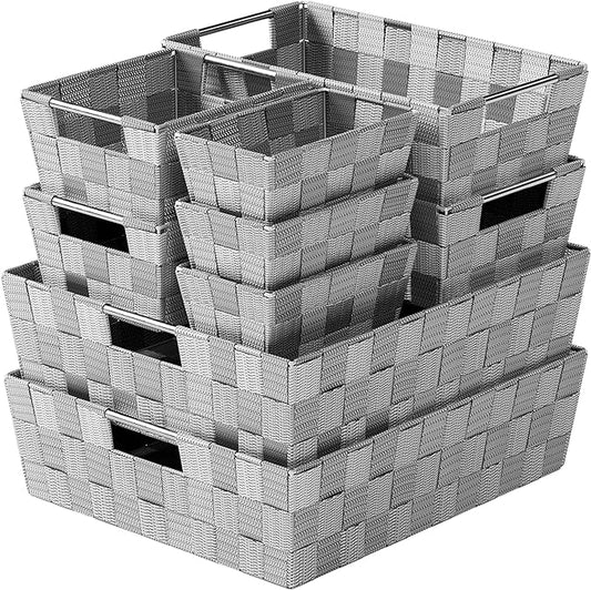 Baskets For Organizing Set Of 9 Dark Grey - Storage Baskets For Shelves - Perfect Closet Organizer Bins, Bathroom Basket, and Pantry Basket - Small Storage Bins For Shelves - Bin For Organization