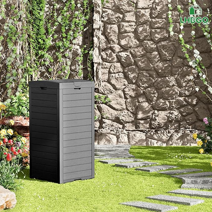 Outdoor Trash Can, 2 Set of 31 Gallon Garbage Can with Tiered Lid and Drip Tray, Waterproof Resin Patio Waste Bin for Garden, Backyard, Deck