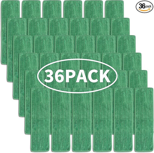 Matthew 18'' 36 Pcs Microfiber Mop Replacement Pads for Wet Dry Multi-Surface Floors Reusable Home Commercial Cleaning Refills,Machine Washable Compatible with Bona Mop&Any Microfiber Flat Mop Green